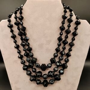 Western Germany Black Polka Dot Faceted Acrylic Bead Layered Necklace